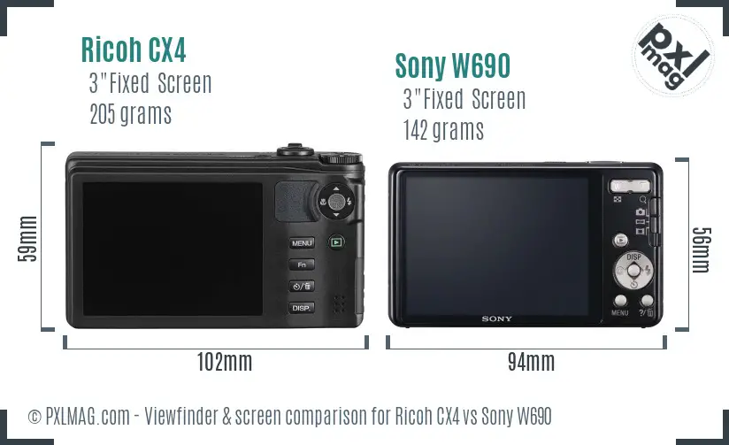 Ricoh CX4 vs Sony W690 Screen and Viewfinder comparison