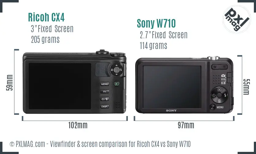 Ricoh CX4 vs Sony W710 Screen and Viewfinder comparison