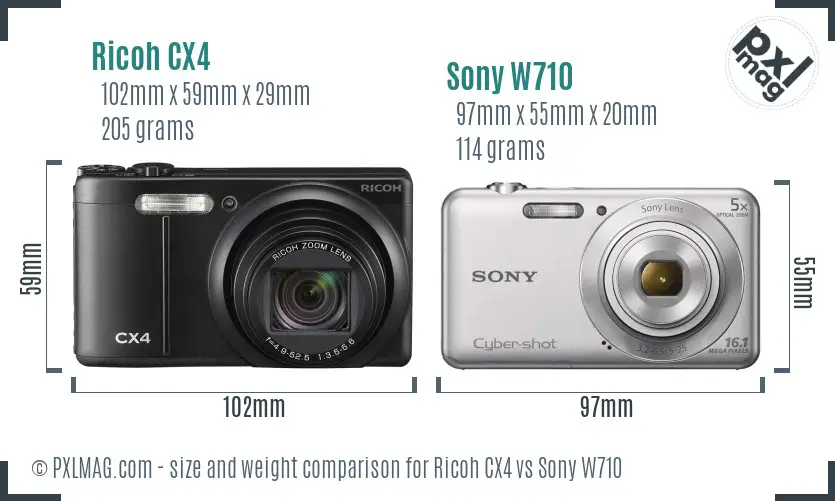 Ricoh CX4 vs Sony W710 size comparison