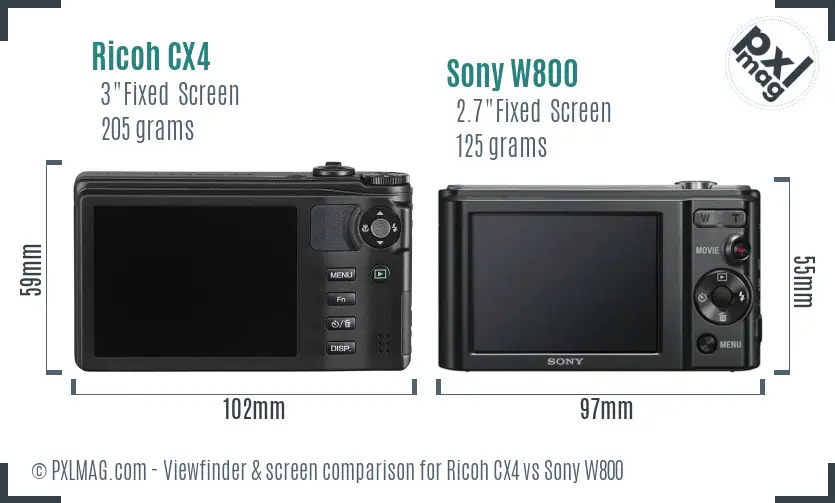 Ricoh CX4 vs Sony W800 Screen and Viewfinder comparison