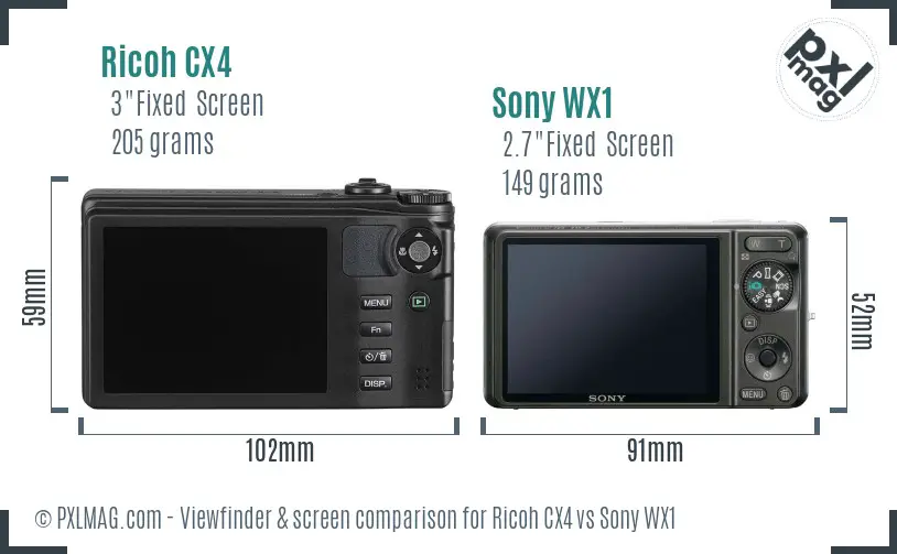 Ricoh CX4 vs Sony WX1 Screen and Viewfinder comparison