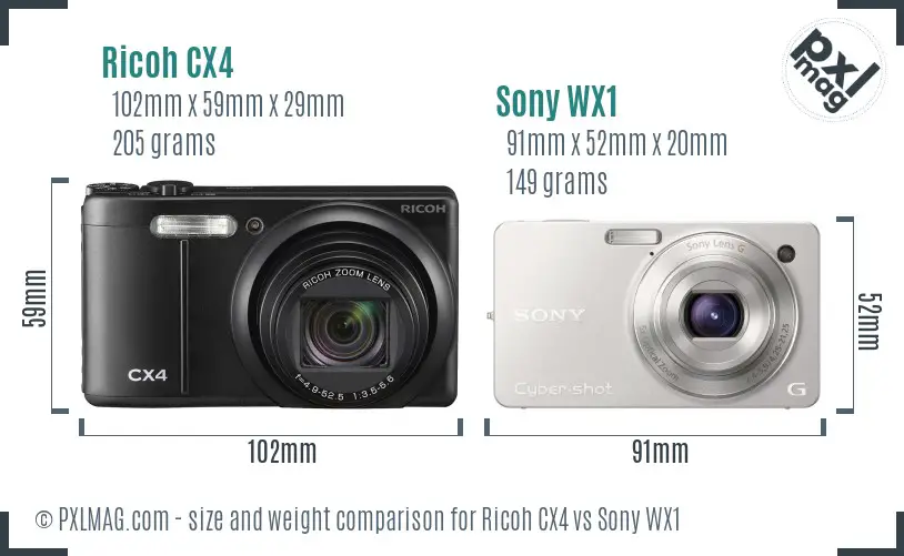 Ricoh CX4 vs Sony WX1 size comparison
