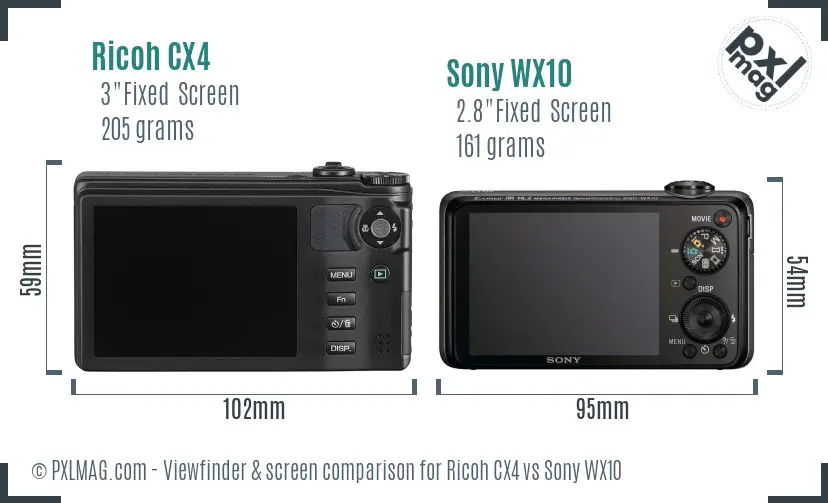 Ricoh CX4 vs Sony WX10 Screen and Viewfinder comparison