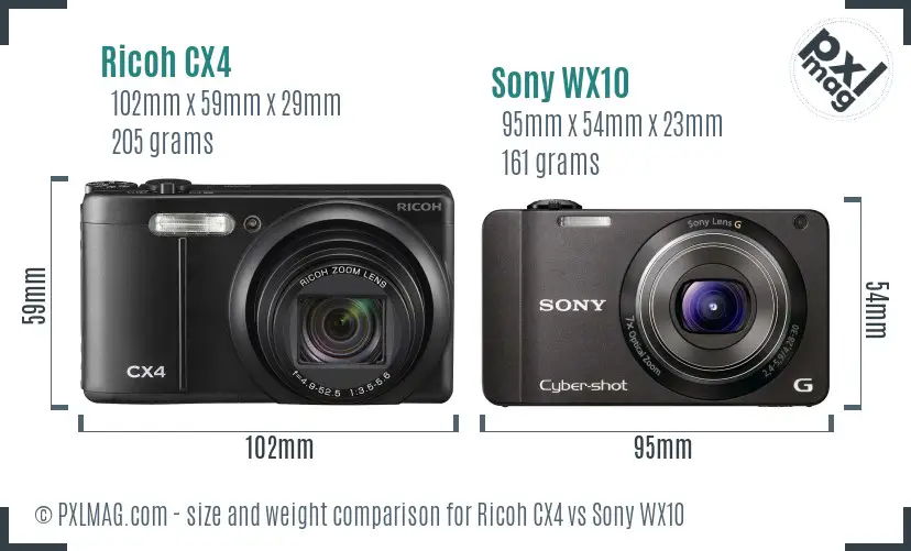 Ricoh CX4 vs Sony WX10 size comparison