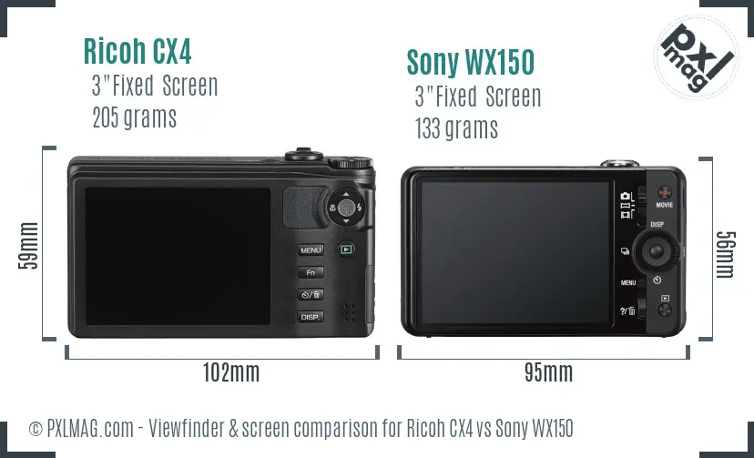 Ricoh CX4 vs Sony WX150 Screen and Viewfinder comparison