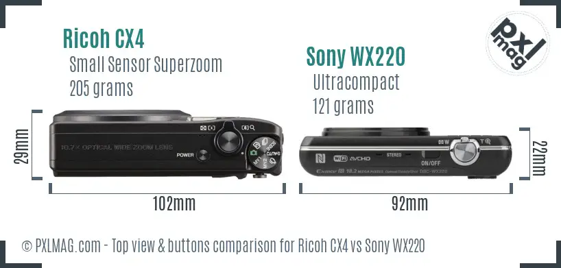 Ricoh CX4 vs Sony WX220 top view buttons comparison