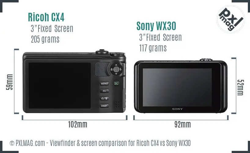 Ricoh CX4 vs Sony WX30 Screen and Viewfinder comparison