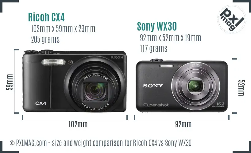 Ricoh CX4 vs Sony WX30 size comparison