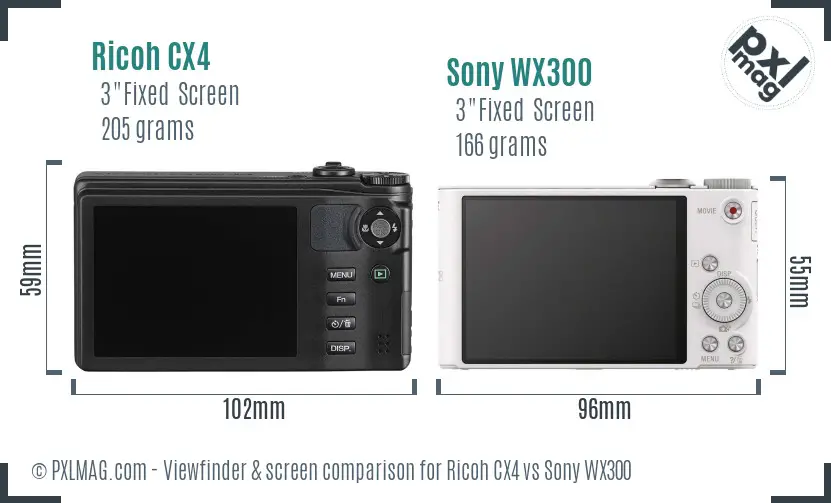 Ricoh CX4 vs Sony WX300 Screen and Viewfinder comparison