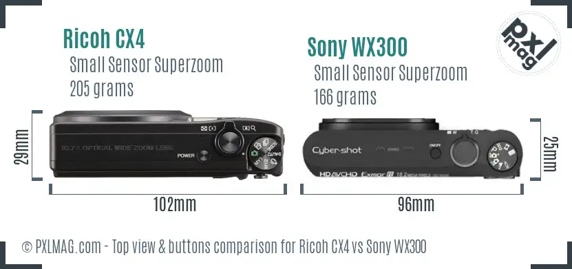 Ricoh CX4 vs Sony WX300 top view buttons comparison