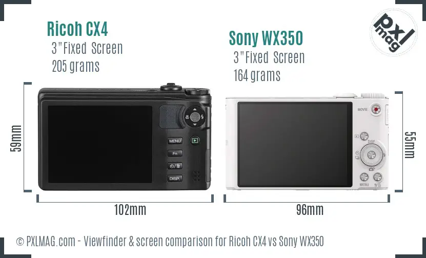 Ricoh CX4 vs Sony WX350 Screen and Viewfinder comparison