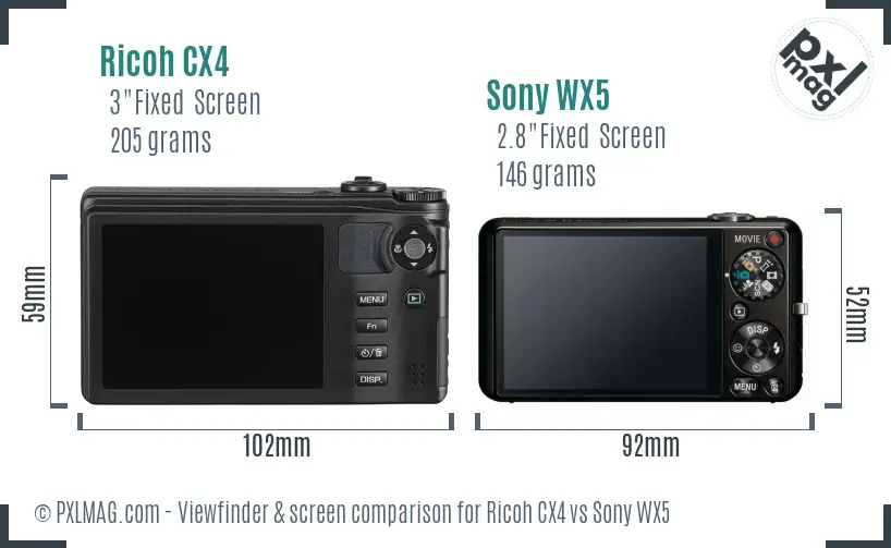 Ricoh CX4 vs Sony WX5 Screen and Viewfinder comparison