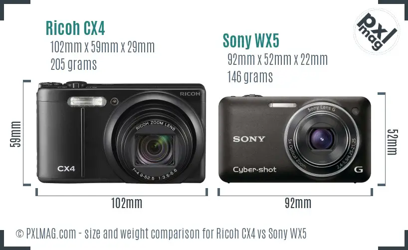 Ricoh CX4 vs Sony WX5 size comparison
