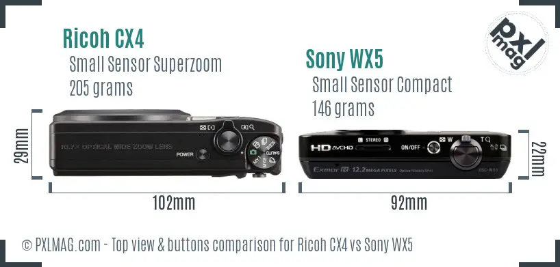 Ricoh CX4 vs Sony WX5 top view buttons comparison