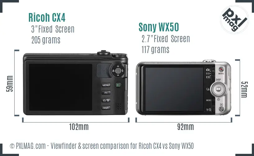 Ricoh CX4 vs Sony WX50 Screen and Viewfinder comparison