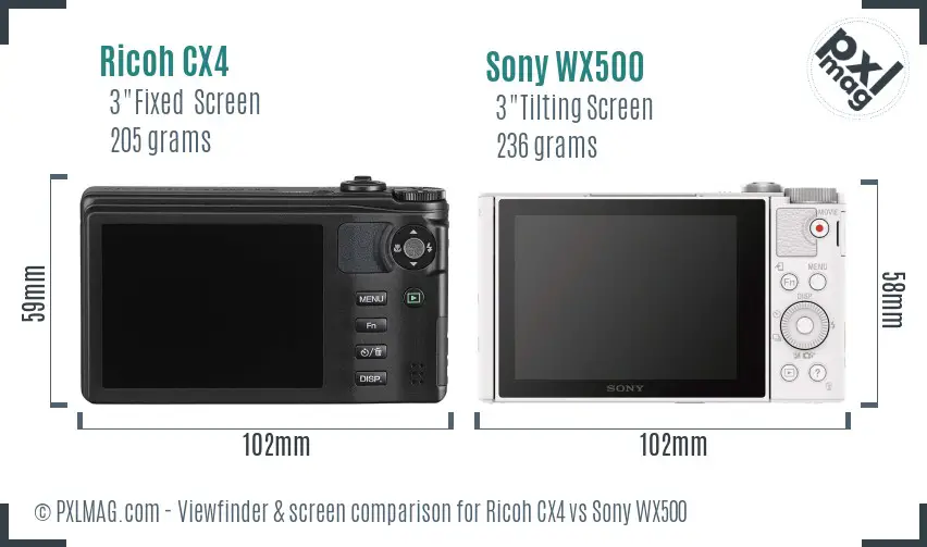 Ricoh CX4 vs Sony WX500 Screen and Viewfinder comparison