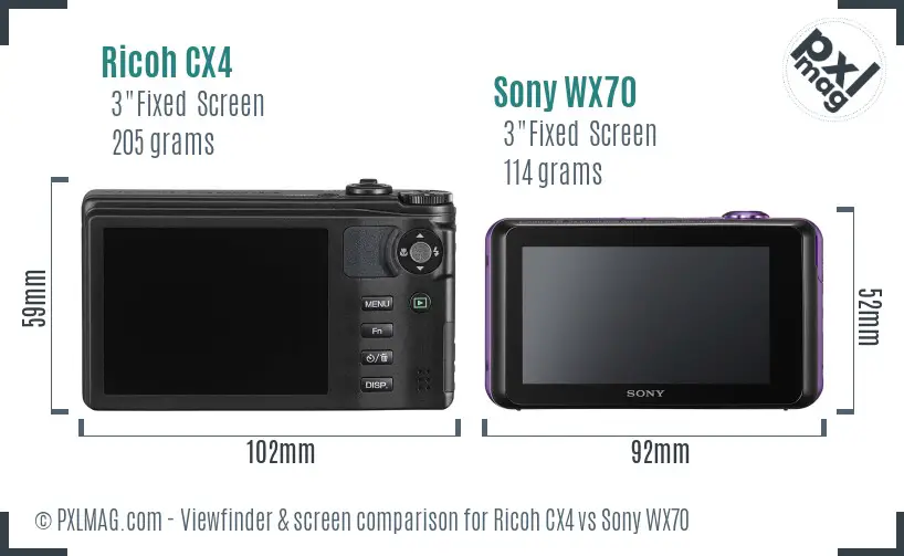 Ricoh CX4 vs Sony WX70 Screen and Viewfinder comparison