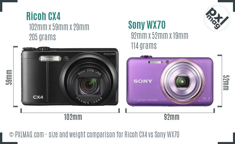 Ricoh CX4 vs Sony WX70 size comparison