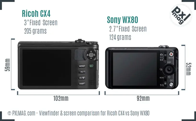 Ricoh CX4 vs Sony WX80 Screen and Viewfinder comparison