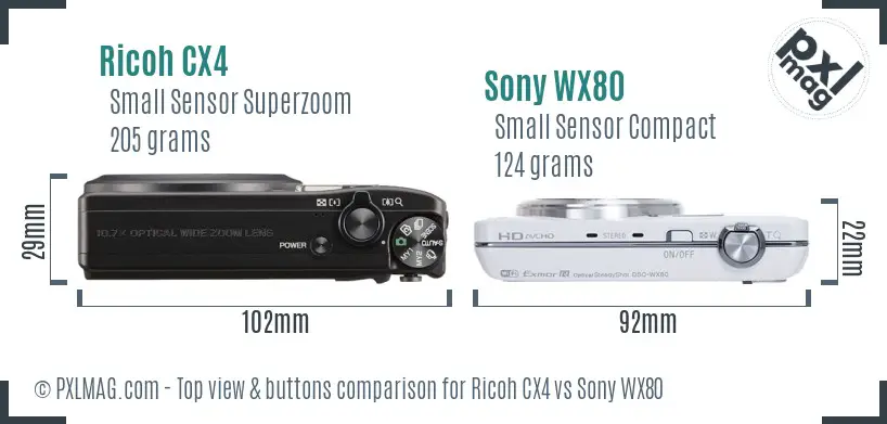 Ricoh CX4 vs Sony WX80 top view buttons comparison