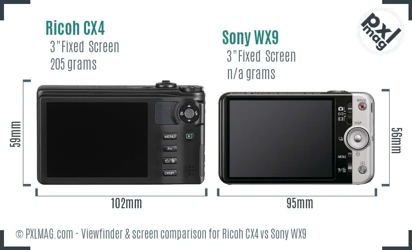 Ricoh CX4 vs Sony WX9 Screen and Viewfinder comparison