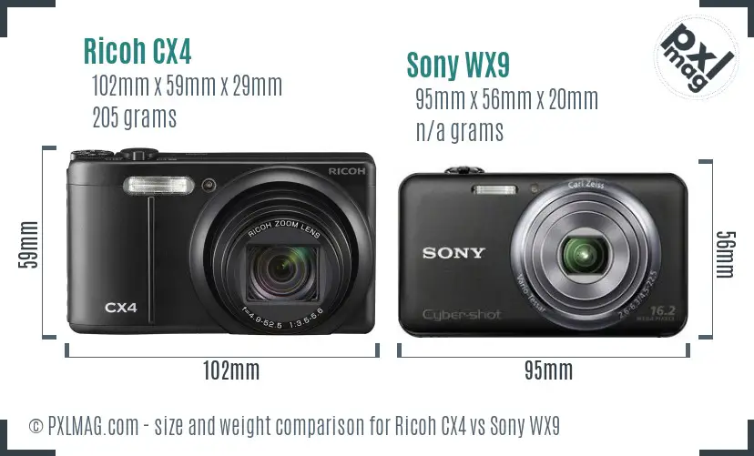 Ricoh CX4 vs Sony WX9 size comparison