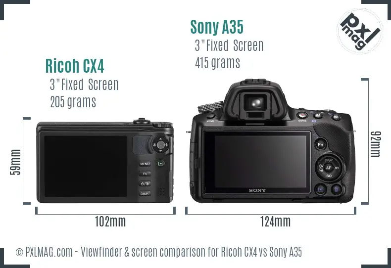 Ricoh CX4 vs Sony A35 Screen and Viewfinder comparison
