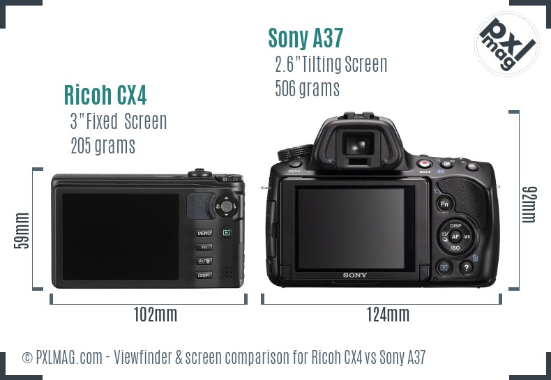 Ricoh CX4 vs Sony A37 Screen and Viewfinder comparison