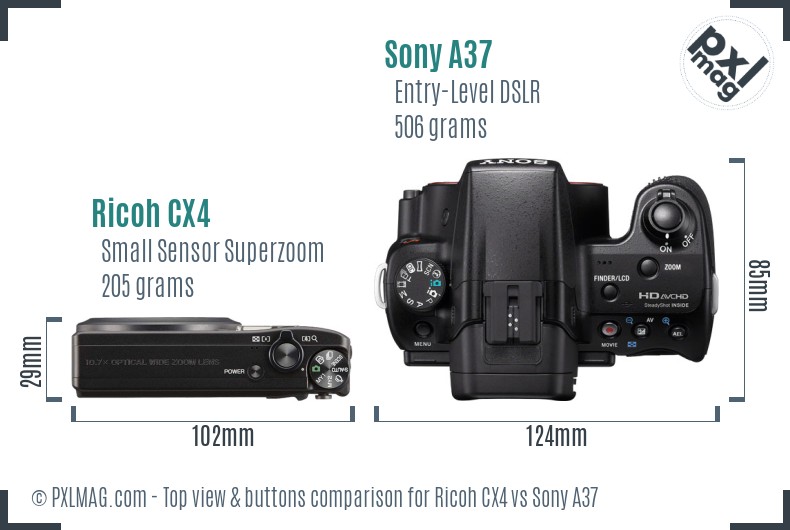 Ricoh CX4 vs Sony A37 top view buttons comparison