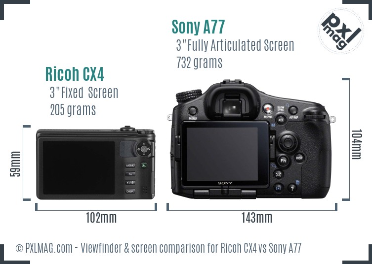 Ricoh CX4 vs Sony A77 Screen and Viewfinder comparison