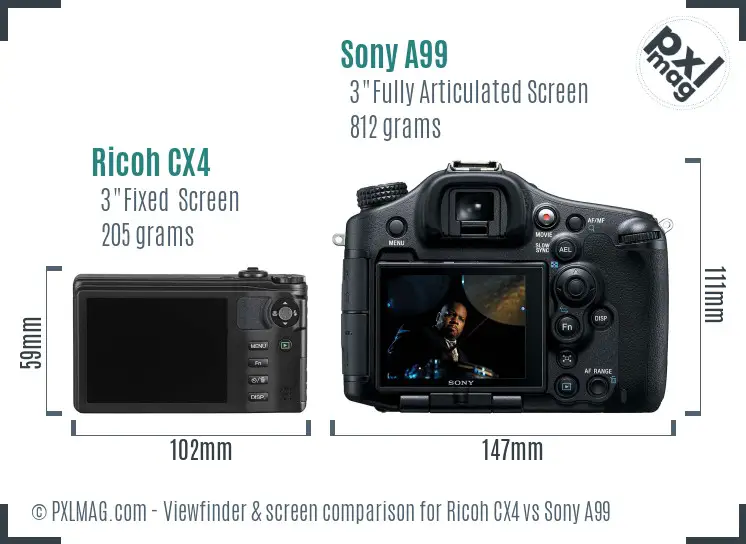 Ricoh CX4 vs Sony A99 Screen and Viewfinder comparison