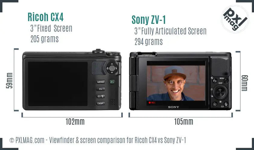 Ricoh CX4 vs Sony ZV-1 Screen and Viewfinder comparison