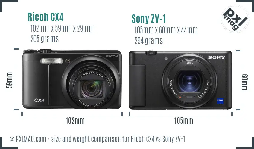 Ricoh CX4 vs Sony ZV-1 size comparison