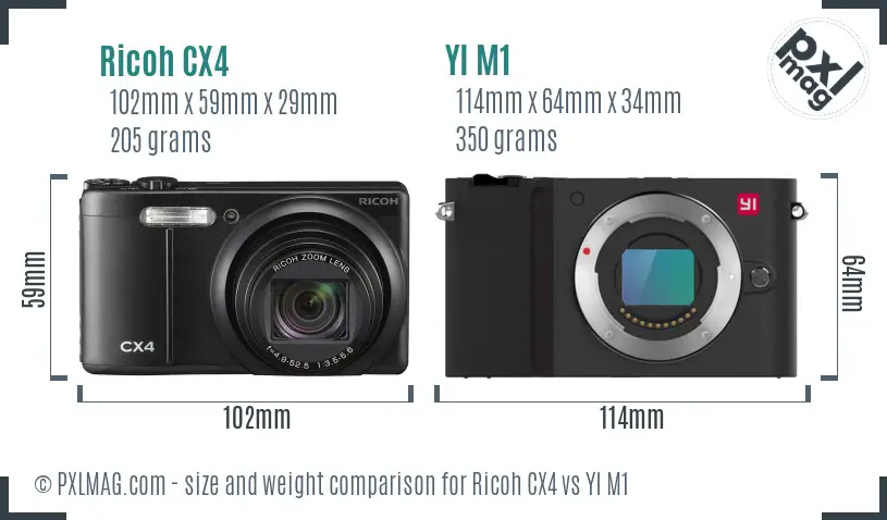 Ricoh CX4 vs YI M1 size comparison