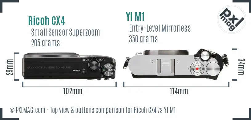 Ricoh CX4 vs YI M1 top view buttons comparison