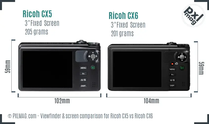 Ricoh CX5 vs Ricoh CX6 Screen and Viewfinder comparison