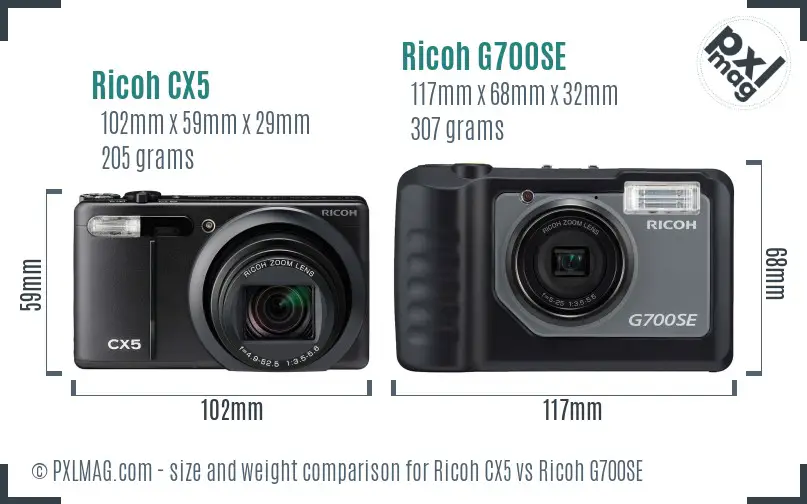 Ricoh CX5 vs Ricoh G700SE size comparison