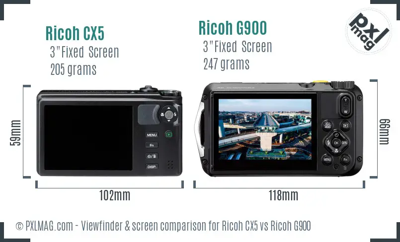 Ricoh CX5 vs Ricoh G900 Screen and Viewfinder comparison