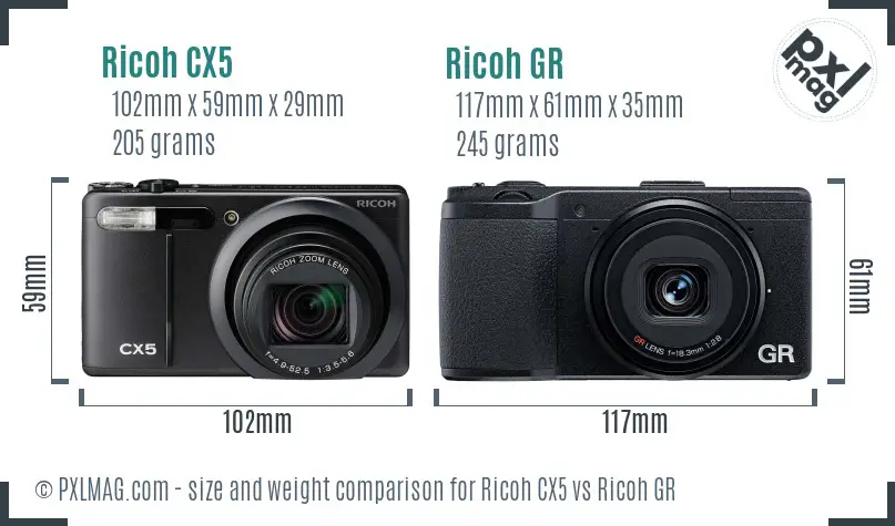 Ricoh CX5 vs Ricoh GR size comparison