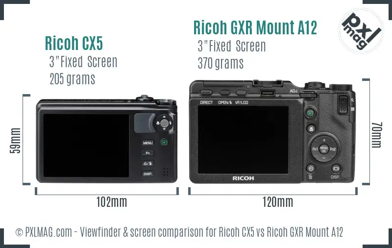 Ricoh CX5 vs Ricoh GXR Mount A12 Screen and Viewfinder comparison