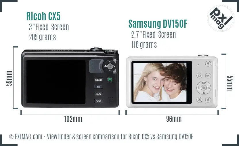 Ricoh CX5 vs Samsung DV150F Screen and Viewfinder comparison