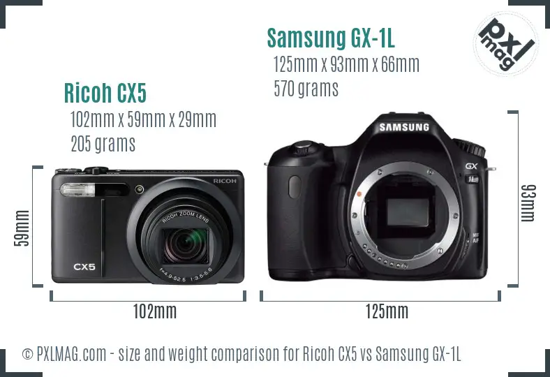 Ricoh CX5 vs Samsung GX-1L size comparison