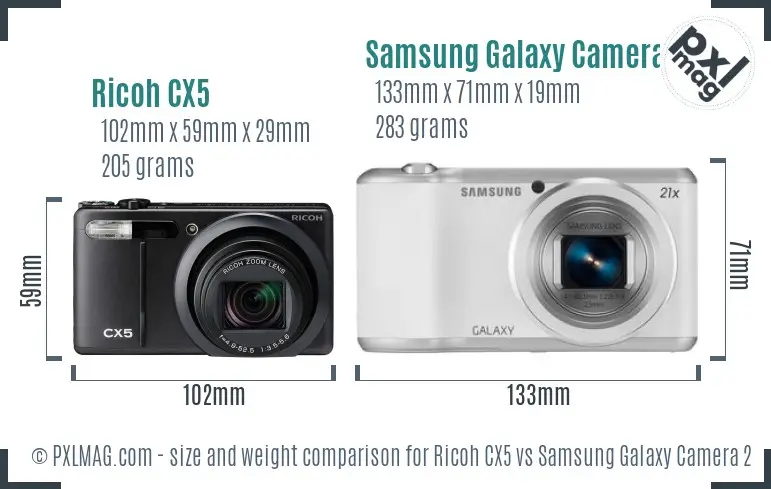Ricoh CX5 vs Samsung Galaxy Camera 2 size comparison