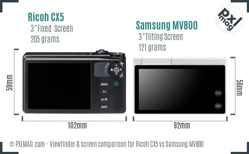 Ricoh CX5 vs Samsung MV800 Screen and Viewfinder comparison