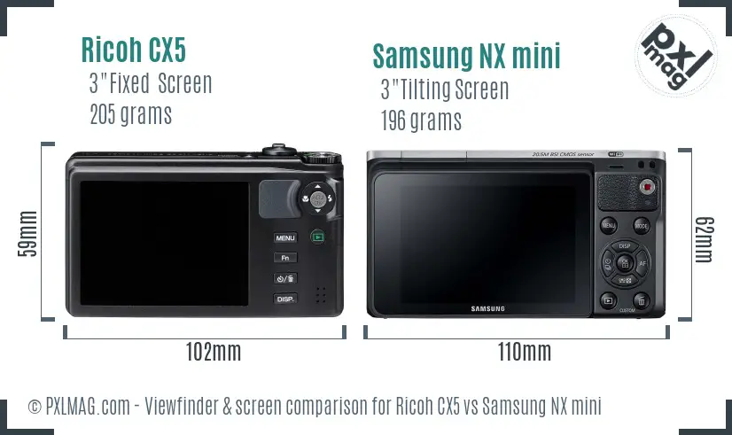Ricoh CX5 vs Samsung NX mini Screen and Viewfinder comparison