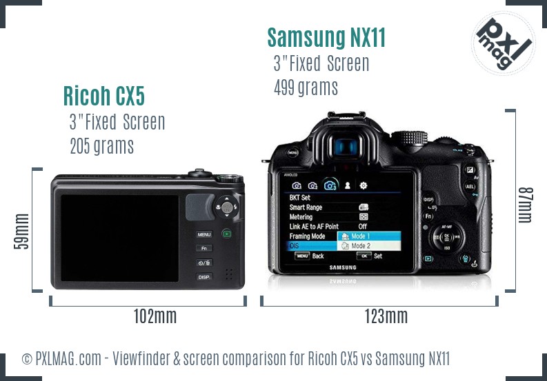 Ricoh CX5 vs Samsung NX11 Screen and Viewfinder comparison