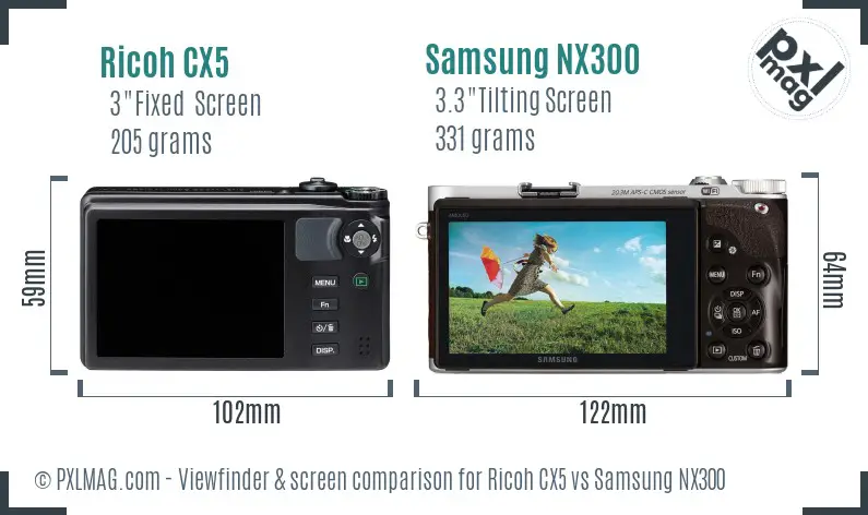 Ricoh CX5 vs Samsung NX300 Screen and Viewfinder comparison