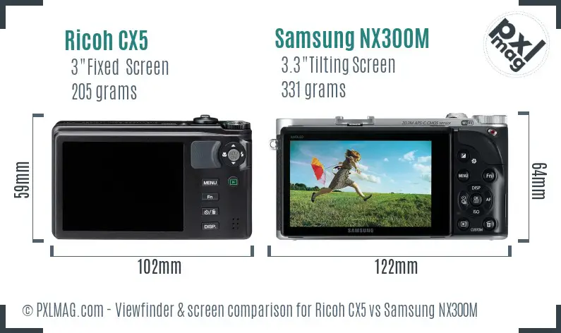 Ricoh CX5 vs Samsung NX300M Screen and Viewfinder comparison