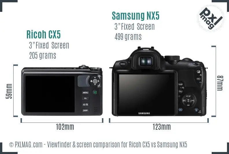 Ricoh CX5 vs Samsung NX5 Screen and Viewfinder comparison