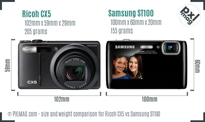Ricoh CX5 vs Samsung ST100 size comparison